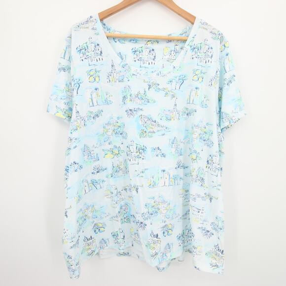 Sleep Sense Top Aqua Blue Pattern Scoop Neck Short Sleeve Pajamas NWT Size 3X - Picture 1 of 10